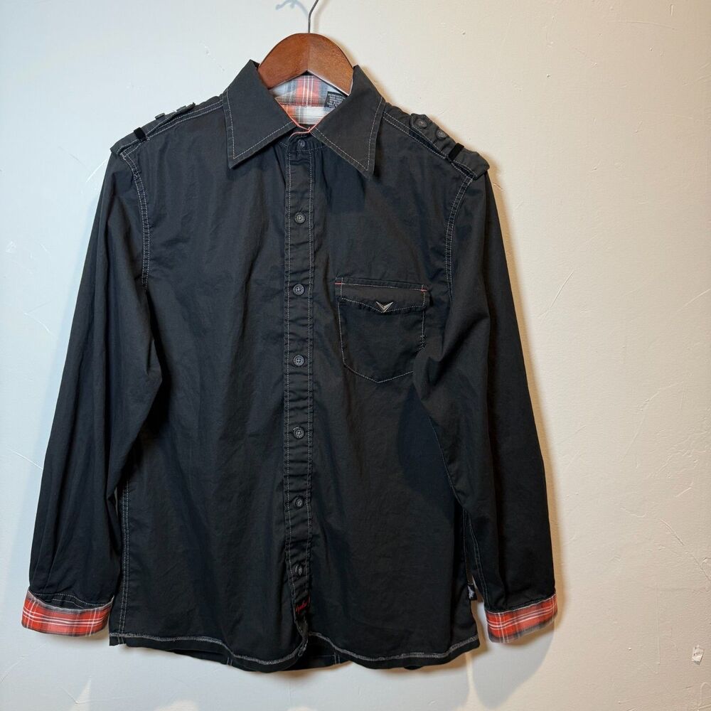 Fender Black Button Up Reversible Cuff Men's Shirt Medium Rock and Roll Religion